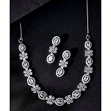 VALLEY OF JEWELLERY - Silver-Plated AD-Studded Jewellery Set - Silver