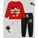 KUCHIPOO Disney Featuring Full Sleeves Mickey Mouse Printed Tee & Track Pants - Red & Black