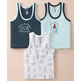 Revvo Junior Cotton Knit Sleeveless Set of Vests Surf Theme Print Pack of 3-Mint Deep Green & White