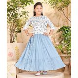 Aarika Three Fourth Sleeves Floral Printed Top Skirt Set - Blue