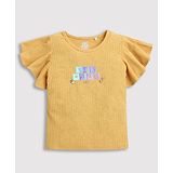 Tiny Girl Cotton Half Frill Sleeves Foil Sticker Printed Top - Mustard