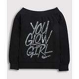 Tiny Girl Full Sleeves Text Stone Embellished Top - Black