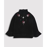 Tiny Girl Knitted Full Sleeves Floral Detailed  Top - Black