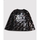 Tiny Girl Velvet Full Bell Sleeves Shimmer Text Detailed Top - Black