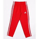 Adidas Kids Cotton Knit Full Length Track Pant With Logo Print - Red