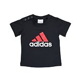 Adidas Kids Cotton Knit Half Sleeves T-Shirt  & Shorts With Logo Print - Black & Red