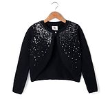 Yellow Apple Knit Full Sleeves Cardigan with Sequinned Detailing - Black