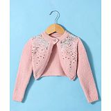 Yellow Apple Knit Full Sleeves Cardigan with Sequinned Detailing - Peach