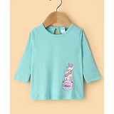 Tango Single Jersey Knit Full Sleeves T-Shirt Dress With Kittens Print - Sea Green