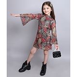 Taffykids Full Sleeves Sequins Detailed & Geometric Printed A Line Dress - Multi Colour