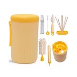 Adore Advanced PRACTO-Smart Travel Bottle Cleaning Brush Kit & Drying Rack with Storage Case- Yellow