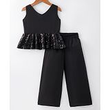 My Pink Closet Sleeveless Sequins Embellished Top & Solid Trousers Set - Black