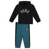 PUMA Cotton Full Sleeves Brand Name Printed Hooded Tee & Joggers Set - Black