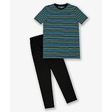 PUMA Cotton Half Sleeves Striped Tee & Solid Track Pants - Blue