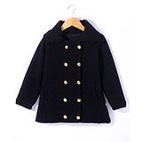 Yellow Apple Viscose Knit Full Sleeves Collared Neck Solid Colour Winter Coat - Black