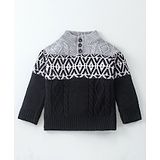 Yellow Apple Knit Full Sleeves Pullover with Cable Knit & Aztec Design- Black