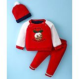 Yellow Apple Knit Full Raglan Sleeves Sweater Set with Cap & Embroidered Design -  Red