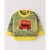 Wingsfield Full Sleeves Bus Embroidered Sweater - Lime Green