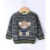 Wingsfield Full Sleeves Teddy Bear  Embroidered Sweater - Charcoal Grey