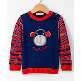 Wingsfield Full Sleeves Monkey  Embroidered Sweater - Blue