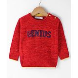 Wingsfield Full Sleeves Typography  Embroidered Sweater - Red