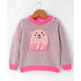 Wingsfield Full Sleeves Animal Embroidered Sequin Typography Embellished  Sweater - Pink