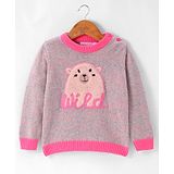 Wingsfield Full Sleeves Animal Embroidered Sequin Typography Embellished  Sweater - Pink