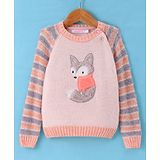 Wingsfield Full Sleeves Animal Embroidered Sweater - Peach