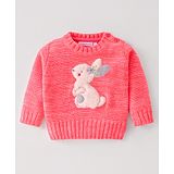 Wingsfield Full Sleeves Bunny Embroidered Sweater - Coral