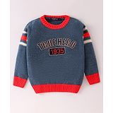 Wingsfield Full Sleeve Typography Embroidered Sweater - Blue