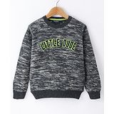 Wingsfield Full Sleeves Typography Embroidered Striped Sweater - Charcoal Grey