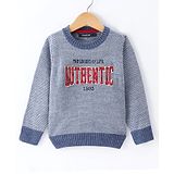 Wingsfield Full Sleeves Typography Embroidered Sweater - Light Blue Melange