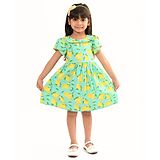 Nauti Nati Cotton Half Sleeves Lemon Printed Fit And Flare Dress - Green