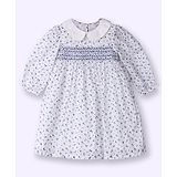 Nauti Nati Three Fourth Sleeves Floral Printed Smocked A Line Dress - White