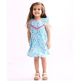 Nauti Nati Frill Sleeves Unicorn Printed A Line Dress - Blue