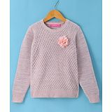 Wingsfield Full Sleeves Self Designed Floral Applique Pullover - Peach