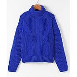 Wingsfield Full Sleeves Cable Knit Designed Sweater - Blue