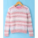 Wingsfield Full Sleeves Striped Self Knit Designed  Pullover - Pink