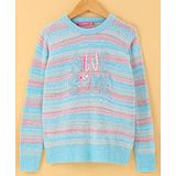 Wingsfield Full Sleeves Striped Typography Embroidered Pullover - Sea Green