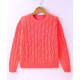 Wingsfield Full Sleeves Self Knit Designed Sweater - Orange