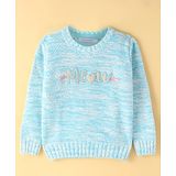 Wingsfield Full Sleeves Typography  Embroidered Sweater - Blue