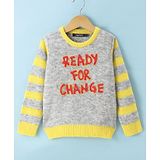 Wingsfield Full Sleeves Typography  Embroidered Sweater - Yellow