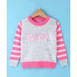 Wingsfield Full Sleeves Typography Embroidered  Sweater - Pink