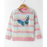 Wingsfield Full Sleeves Butterfly  Sequin Embellished Striped Sweater - Pink