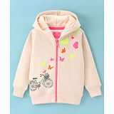 Wingsfield Full Sleeves Butterfly Printed Hooded Sweatshirt - Cream