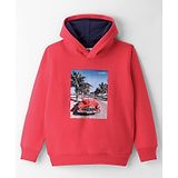 Wingsfield Full Sleeves Car Printed Hooded Sweatshirt - Red