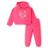 Wingsfield Full Sleeves Floral Printed Hooded Sweatshirt With Coordinating Pant Set - Pink