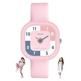 Spiky Rectangle Shaped Unbreakable Silicone Strap Detailed Analog Wrist Watch - Pink