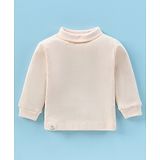 Pink Rabbit Single Jersey Knit Full Sleeves Turtle Neck Solid Colour T-Shirt - Cream