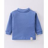 Pink Rabbit Single Jersey Full Sleeves Solid Turtle Neck T-Shirt - Deep Blue